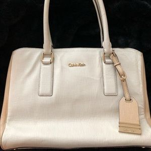 Calvin Klein White and Tan Tote Purse